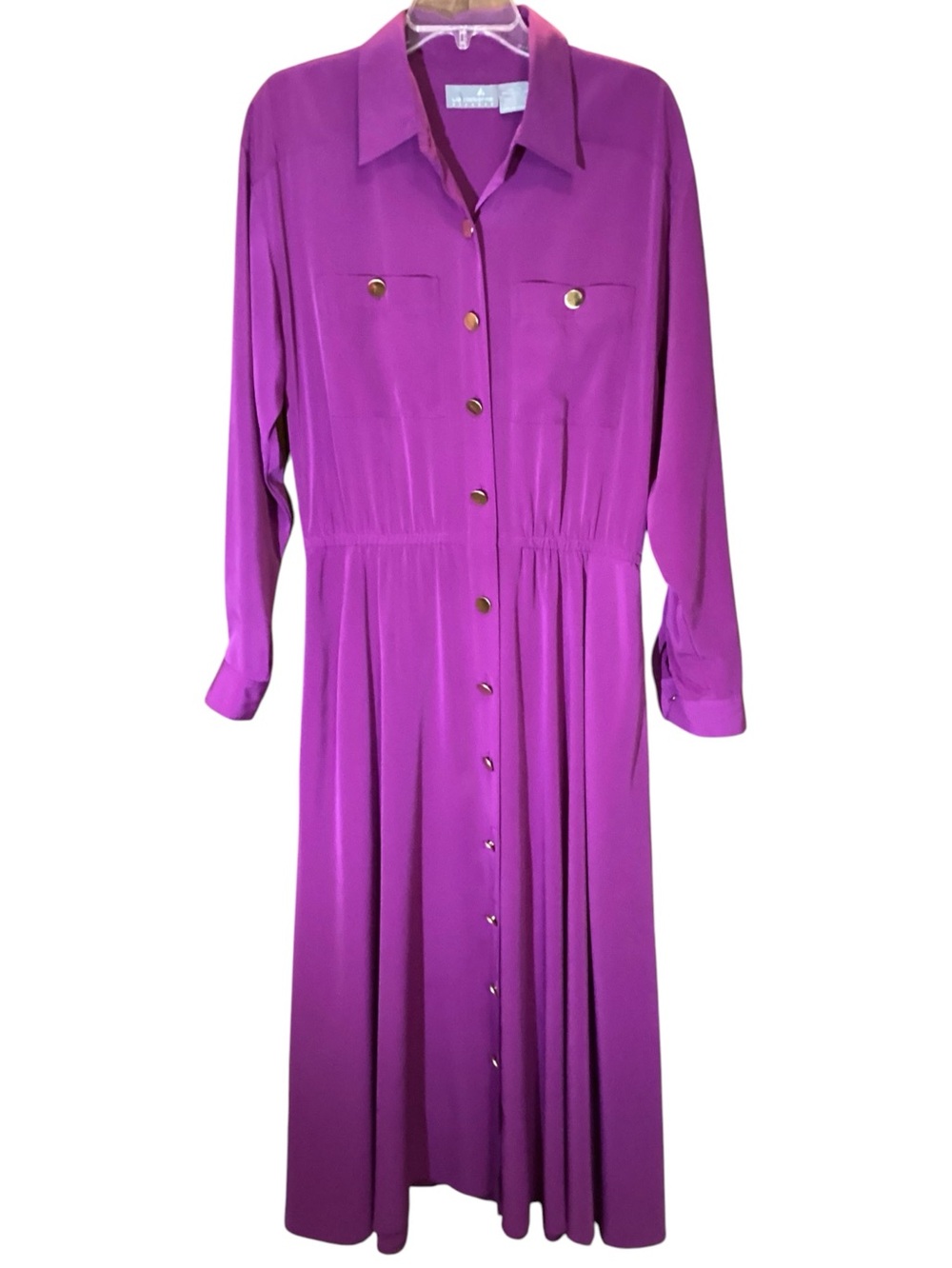 Vintage Liz Claiborne Purple Long Sleeve Gold Button-Front Maxi Dress Size 14